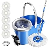 Masthome Microfiber Spin Mop and Bucket with 5 Mop Pads Refills and 1 Cleaning Brush, Self Wringing...